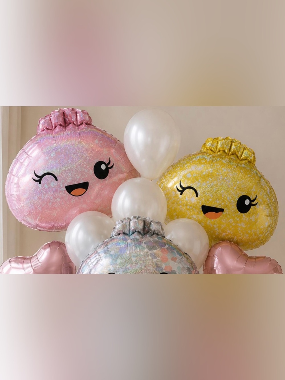 2 Squishy Dumpling 22” Foil Party Balloons, Pink & Gold Home Party Supplies